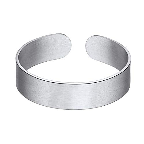 Stainless Steel Open Band Ring for Men Women 18K Gold/Black Plated Brush/Smooth Surface Rings Set Minimalist Jewelry(with Gift Box) - color: 01-Steel 5mm Brush Surface