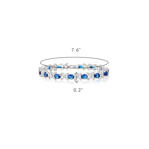 Crysdue Wedding Bridal Bracelets for Brides, Cubic Zirconia Tennis Birthstone Jewelry Gift for Women Prom - style: E_Blue 7.6"