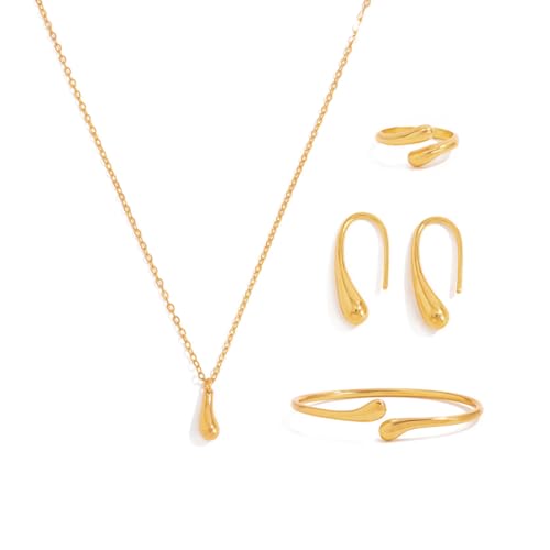 QiaTsed Women's Jewelry Set Gold Teardrop Jewelry Set Statement Elegance Jewelry with Necklace Bracelet Ring Earrings Ideal Jewelry Gift for Women - color: Gold