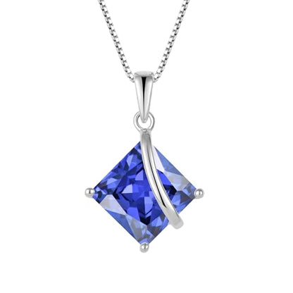 Square Princess Cut Necklace 925 Sterling Silver Solitaire Pendant Necklace Birthstone Jewelry Gifts for Women - color: 12 December - Tanzanite