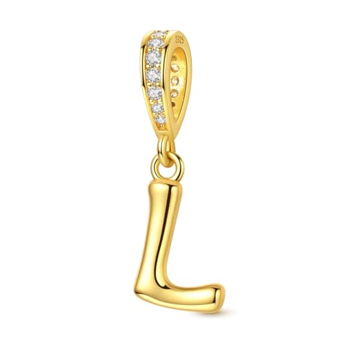 Hapour Gold Initial Letter Charms 925 Sterling Silver Alphabet Beads | 14K Gold Plated, A-Z Letter Charms, For Bracelets Necklace, Cubic Zirconia, DIY Dangle Pendant Beads, For Women Mom - color: Golden initial letter L