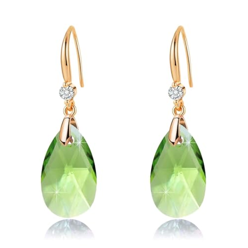 Austrian Crystal Teardrop Dangle Drop Earrings for Women 14K Gold Plated Hook Earring Hypoallergenic Jewelry Gifts for Women Girls - color: Fern Green
