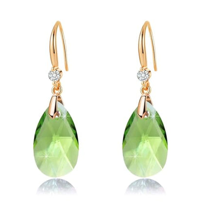 Austrian Crystal Teardrop Dangle Drop Earrings for Women 14K Gold Plated Hook Earring Hypoallergenic Jewelry Gifts for Women Girls - color: Fern Green