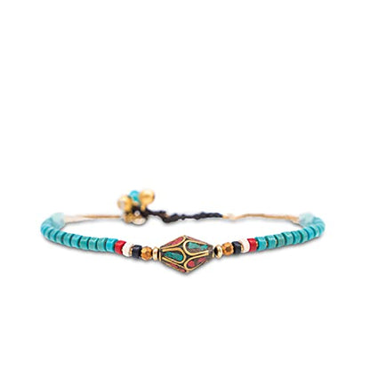 Made by Nami Boho Surfer Anklet Waterproof & Adjustable Beaded Anklets for Women Beachy Ankle Bracelet Made from Waxed Cotton Rope and Beads for Summer and Hippie Style - color: Blue