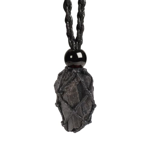weryerker Natural Gemstone Pendant Necklace Healing Crystal Stone Pendant with Hand-Woven Rope Adjustable for Women Men - color: 1PC Black Tourmaline