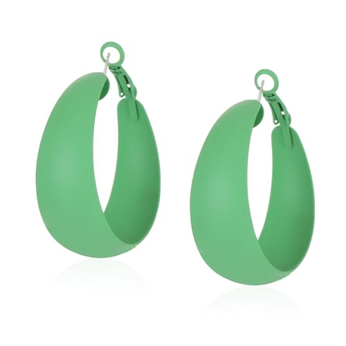 Anmpab Large Matte Round Hoop Earrings for Women Retro Geometric Pierced Neon Color Circle Dangle Earrings Party Jewelry - color: Green