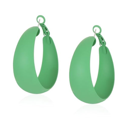 Anmpab Large Matte Round Hoop Earrings for Women Retro Geometric Pierced Neon Color Circle Dangle Earrings Party Jewelry - color: Green