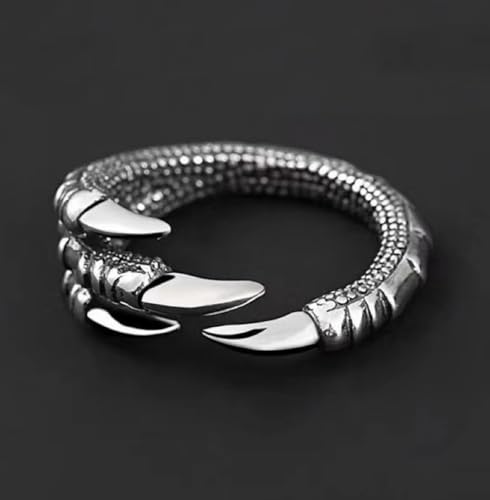 HUUGVBCO Dainty Dragon Claw Asymmetric Wrap Open Rings for Women Men Gothic Punk Vintage Silver Adjustable Statement Promise Engagement Fashion Finger Knuckle Tail Band Ring