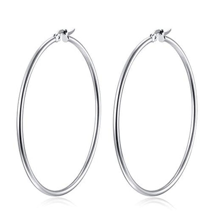 Pair Womens Large Huggie Hinged Hoop Earrings, Classic Party - color: Silver color, size: 5.5CM
