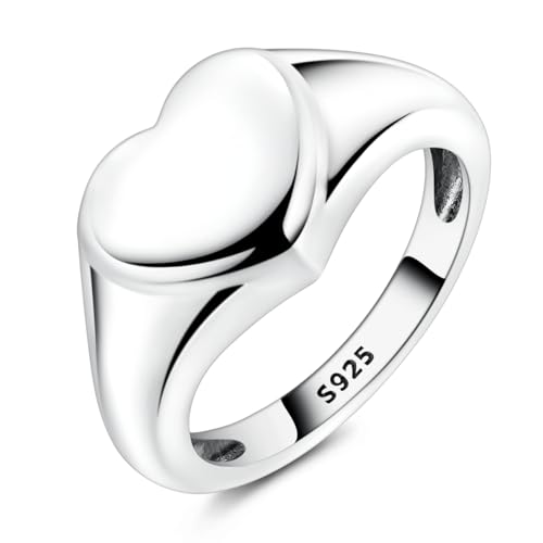 Hapour 925 Sterling Silver Rings for Women Firefly Ring, Glow in the Dark | Sun Moon Star Band Ring Rainbow Evil Eye Chunky Heart Thumb Pinky Stackable Dainty Ring, 14K Gold Plated, Cubic Zirconia - color: Thick Heart, size: 6