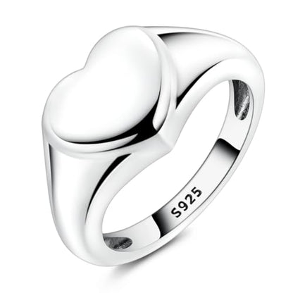Hapour 925 Sterling Silver Rings for Women Firefly Ring, Glow in the Dark | Sun Moon Star Band Ring Rainbow Evil Eye Chunky Heart Thumb Pinky Stackable Dainty Ring, 14K Gold Plated, Cubic Zirconia - color: Thick Heart, size: 9