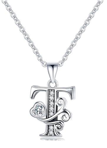 S925 Sterling Silver Initial Letter Necklaces for Women Dainty Letter Chain Necklace for Women Personalized Jewelry Gifts - style: T