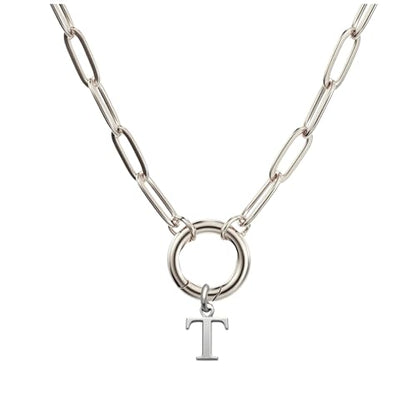 Paperclip Chain Carabiner Initial Charm Holder Necklace by Ginger Lyne | 18K Gold-Plated or Silver Tone Paperclip Chain with Carabiner Charm Holder, Adjustable 18-20 Inch, A-Z Initial Pendant - color: Silver-T