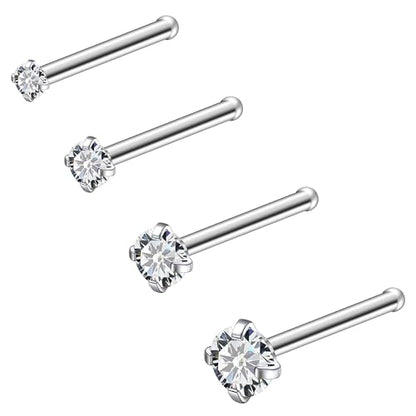 ASTM F136 Titanium Nose Rings 18G 20G 22G Clear Round Cubic Zirconia Nose Studs Ring Screw L-Shaped Bone Hypoallergenic Body Piercing Jewelry for Women 1.5mm 2mm 2.5mm 3mm 4PCS - style: Bone:22G(0.6mm)