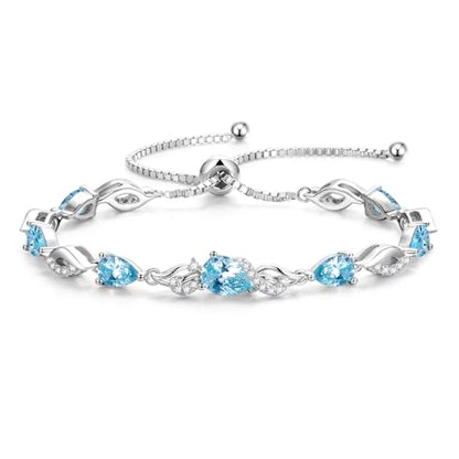 FANCIME Birthstone Teardrop Tennis Bracelet for Women, Sterling Silver 9x7mm main Gemstone Bolo Adjustable Chain Bracelet Fine Jewelry Birthday Gifts for Women Mom Wife Her - color: 03-Aquamarine