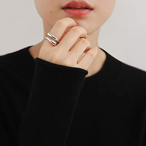 Adjustable 925 Sterling Silver Rings Double Line Thumb Ring Statement Minimalist Jewelry High Polish Open Ring for Women