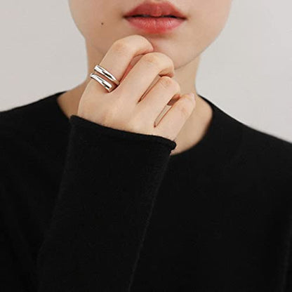 Adjustable 925 Sterling Silver Rings Double Line Thumb Ring Statement Minimalist Jewelry High Polish Open Ring for Women