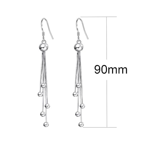 925 Sterling Silver Dangle Earrings with Charms Heart, Water drop, Moon, Star Long Drop Earring for Women Jewelry Gifts Hypoallergenic - color: beads tassel