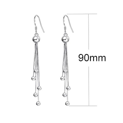 925 Sterling Silver Dangle Earrings with Charms Heart, Water drop, Moon, Star Long Drop Earring for Women Jewelry Gifts Hypoallergenic - color: beads tassel
