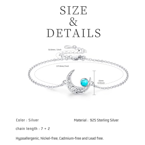 Moon Bracelet for Women 925 Sterling Silver Moonstone/Birthstone Moon Bracelet Butterfly/Dragonfly Bracelet Celtic Moon Butterfly Dragonfly Jewelry Gifts for Women - style: Turquoise-Silver