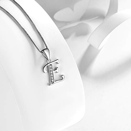 Aurora Tears Letter Necklace Initial 925 Sterling Silver Alphabet Pendant Crystal Name Gift Women Cubic Zirconia Jewelry - color: E