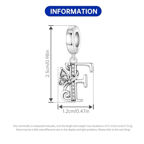 2 Pack 925 Sterling Silver Butterfly Letter Charms for Bracelets and Necklace Alphabet Initial Dangle Pendants Round Spacer Beads Pave Cubic Zirconia Jewelry Gift for Women - color: F Set