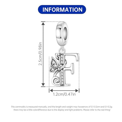 2 Pack 925 Sterling Silver Butterfly Letter Charms for Bracelets and Necklace Alphabet Initial Dangle Pendants Round Spacer Beads Pave Cubic Zirconia Jewelry Gift for Women - color: F Set