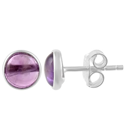 5 MM Natural Gemstone 925 Sterling Silver Hypoallergenic Studs Earrings Jewelry for Women Dainty Trendy Antiqued Silver Birthstone Earrings Jewelry Gifts for Women and Her - color: Amethyst