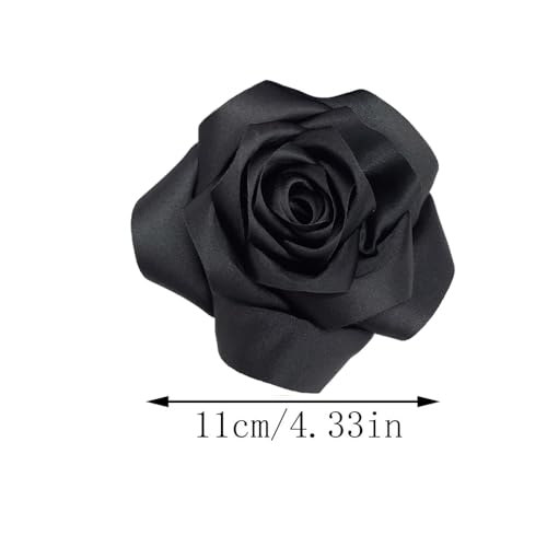 Satin Rose Flower Large Brooch Lapel Pins Handmade Fabric Flower Brooches Pin Classic for Wedding Party Dance Banquet for Women Men Dress Suit Clothes Accessories JewelryGifts 110mm - color: Black