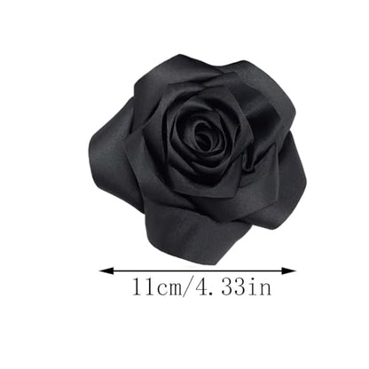 Satin Rose Flower Large Brooch Lapel Pins Handmade Fabric Flower Brooches Pin Classic for Wedding Party Dance Banquet for Women Men Dress Suit Clothes Accessories JewelryGifts 110mm - color: Black