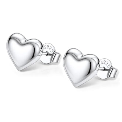 JustBeingCute Heart Stud Earrings 14K Gold Plated 925 Sterling Silver Posts | Dainty Simple Heart Earrings for Women hypoallergenic Chunky Puffy Studs Lightweight with Gift Box（7/10mm） - color: 10mm Silver Stud