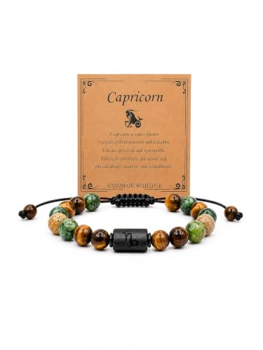 Zodiac Bracelet for Women and Men, Zodiac Sign Natural Stone Beaded Bracelet, Adjustable Horoscope Astrology Bracelet with Zodiac Card, Birthday Gift for Her Him - color: Capricorn
