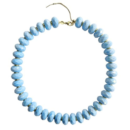 Colorful Chunky Acrylic Beaded Choker Necklaces for Women | Multicolor Faceted Beads, Sturdy Metal Chain, Adjustable Detachable, Lightweight, Summer Boho, Sparkly Statement Jewelry Gift - color: Blue