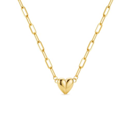 Robaice 14K Gold Plated Heart Pendant Necklace for Women | Simple non-tarnish heart jewelry for everyday wear, anniversaries, birthdays or meaningful gifting - color: Paperclip Chain, Gold
