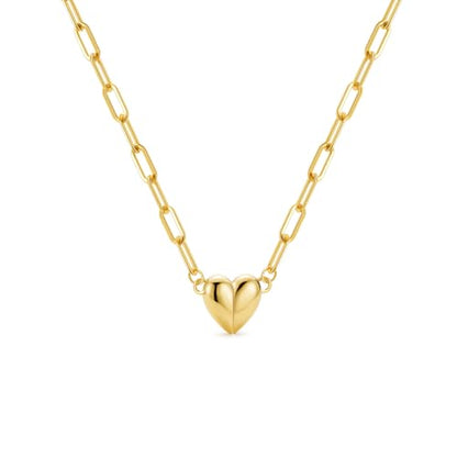 Robaice 14K Gold Plated Heart Pendant Necklace for Women | Simple non-tarnish heart jewelry for everyday wear, anniversaries, birthdays or meaningful gifting - color: Paperclip Chain, Gold
