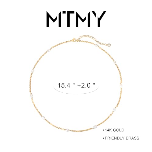 MTMY Beaded Necklaces for Women 14K Gold Plated Dainty Colorful Green/Rose Beaded Pearl Choker Necklace Delicate Boho Choker Necklace Jewelry Gift - style: Oval pearl