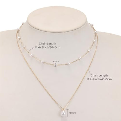 Dainty Pearl Necklace for Women Gold Plated Bridal Wedding Jewelry Trendy Cute Lariat Pearl Pendant Drop Charm Choker Stackable Necklace Gift for Women Mom Sister Daughter - color: J.2pcs