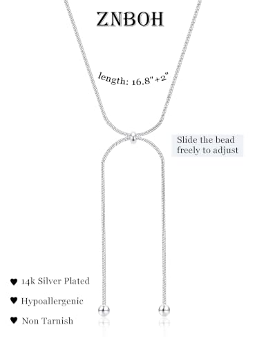 Lariat Gold Silver Necklace for Women Long Dainty Y Necklace 14k Gold Plated Drop Chunky Necklace Trendy Clover Heart Cross Teardrop Cz Pendant Statement Simple Adjustable Jewelry Gift - color: Silver- Beads