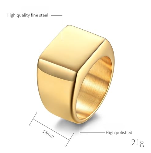 Kemstone Square Signet Ring for Men - Stainless Steel Flat Top Heavy Geometric Silver Gold Black - color: Silver, size: 7#