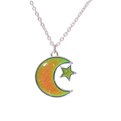 Temperature Sensing Color Changing Pendant Necklace Love Heart Butterfly Turtle Dolphin Moon Star Mood Necklace for Girl Women Gift - color: Moon Star