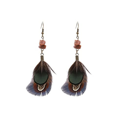 RUOFFETA Long Feather Earrings for Women, Boho Bohemian Earrings Multicolor Tassel Handmade Feather Earrings for Women Dangling - style: Style E
