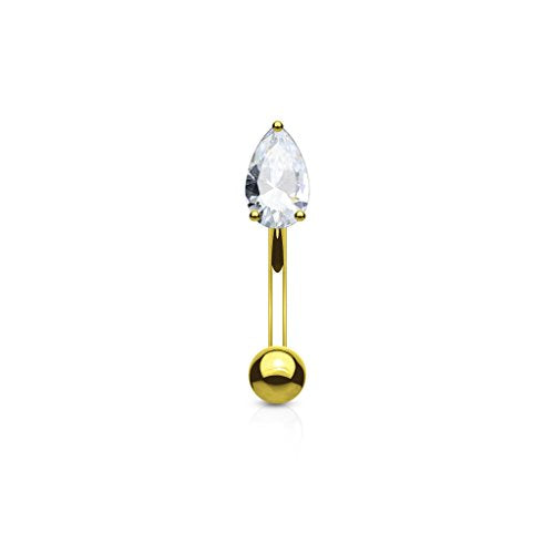 Pierced Owl - 16GA 316L Surgical Steel Prong Set CZ Crystal Teardrop Eyebrow Curved Barbell - style: Gold Tone/Clear