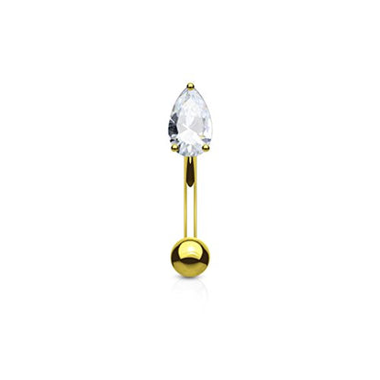 Pierced Owl - 16GA 316L Surgical Steel Prong Set CZ Crystal Teardrop Eyebrow Curved Barbell - style: Gold Tone/Clear