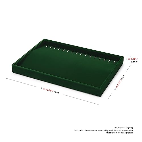 Velvet Necklace & Bracelet Tray with Raised Ridge Design Green | 16 Slots, For Necklace & Bracelet Storage, Anti-Tangle, Durable - size: 16 Slot