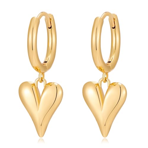 Two Tone Heart Dangle Earrings for Women Gold and Silver Heart Hoop Earrings 14K Gold Plated Valentine's Day Trendy Jewelry Everyday Jewelry - color: gold A