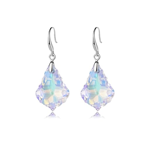 EVEVIC Austrian Crystal Baroque Teardrop Dangle Earrings for Women | 14K Gold-Plated,Hypoallergenic,Brilliant Facets,Fluid Movement,Easy-Wear Fishhook Fit,For Daily Wear And Special Occasions - color: Aurora Borealis
