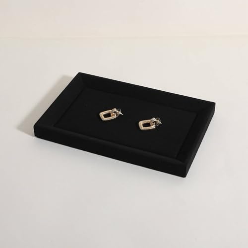 Gemehou Square velvet Jewerly display tray, Nightstand Jewelry Organizer plate, Stackable Empty Jewelry showcase tray for Necklace Bracelet Ring Earring Watch (Black-Small, 9.1 x 5.9 in) - color: Black, size: Small