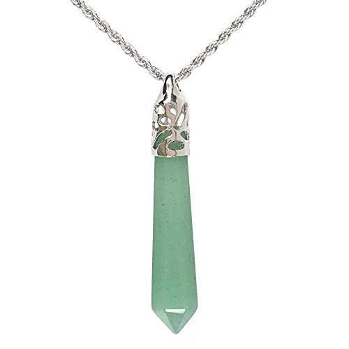 Justinstones Hexagonal Pointed Reiki Chakra Pendant Stainless Steel Chain Necklace 20 Inch Iron Gift Box - color: Aventurine