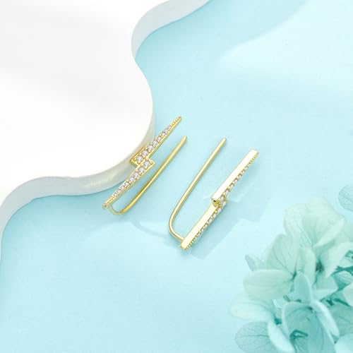 Ear Climbers Earrings for Women Sterling Silver Vintage Ear Crawler Earrings Jewelry Gifts for Women - style: Lightning Bolt