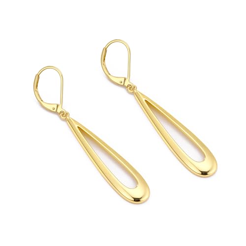 BoutiqueLovin Long Teardrop Dangle Earrings for Women | 14k Gold Plated Dangling Drop Earrings Silver HypoallergenicHollow Dangly Leverback Earings Lightweight Trendy Jewelry Gifts - color: 14K Gold